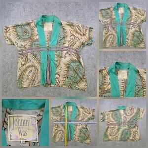Johnny Was Kimono Jacket Womens Medium Green Paisley Open Front Boho Cardigan